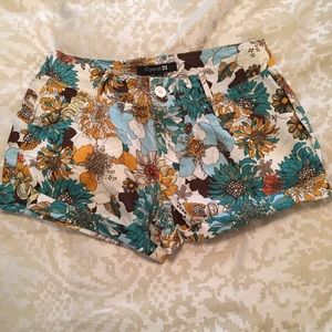 F21 Turquoise Floral Linen Shorts